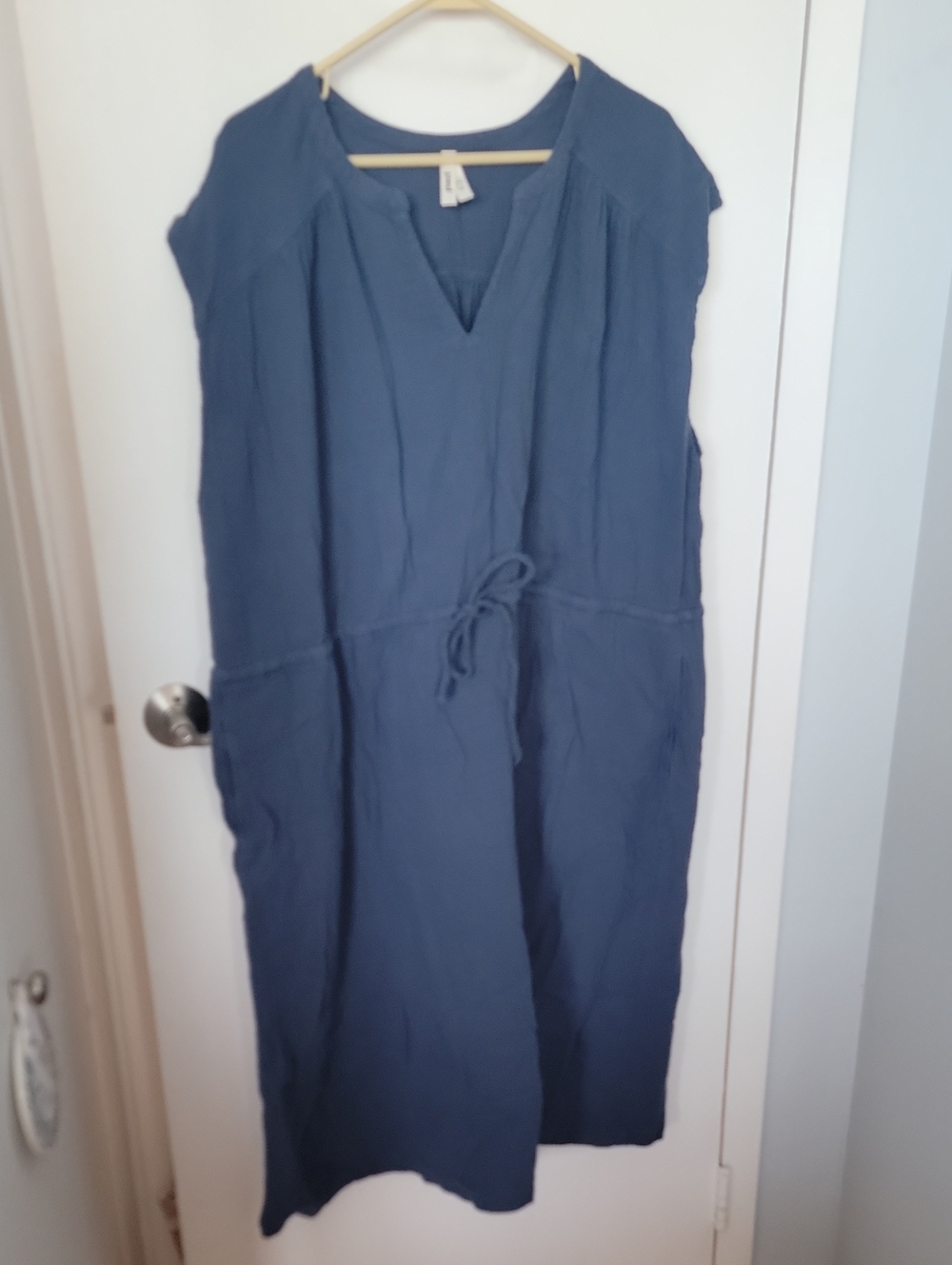 Pact Slate Blue Sleeveless Maxi Dress with Drawstring Waist